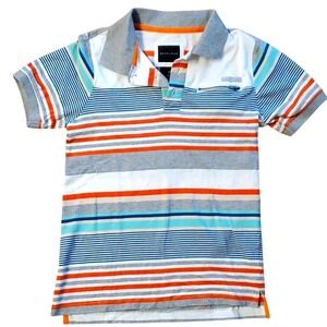 Sean John‎ Boys Striped Orangle and Grey Short Sleeve Polo Shirt Size Medium